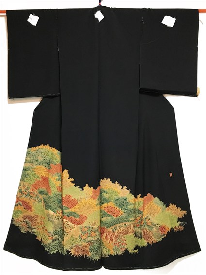 No.04090Tomesode Green [Flower] Silk Unused temporary tailoring