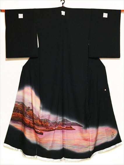 No.04096Tomesode Peach [Landscape] Silk Unused temporary tailoring